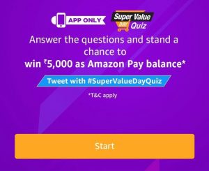 (1st November Answers) Amazon Super Value Quiz – Answer & Win Rs.5000