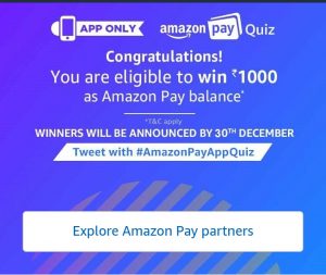 (24th November Answers) Amazon pay Quiz – Answer & Win Rs.1000 Amazon Pay Balance
