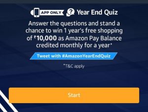 (29th December)Amazon Year End Quiz - Answer and Win 1 Year's Free Shopping