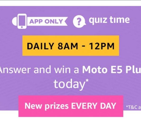 (All Answers)Amazon Quiz Time - Answer & win Moto E5 plus