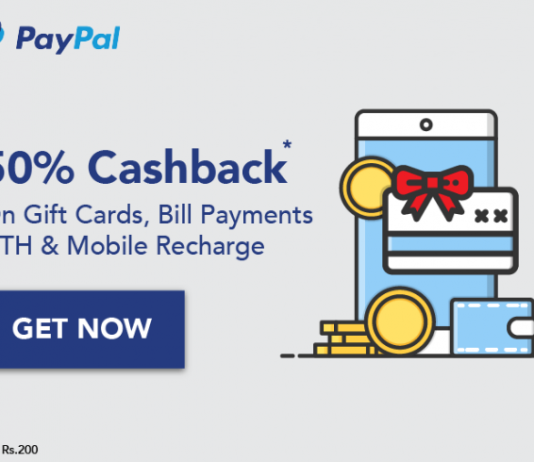 Haptik Paypal Offer - Get Recharge, Gift Cards in 50% Cashback with Paypal