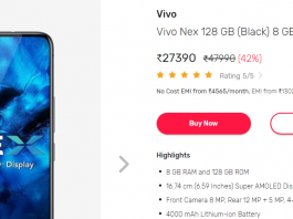 (Loot)Buy Vivo Nex 128 GB (Black) 8 GB RAM, Dual SIM 4G in Just Rs.27390
